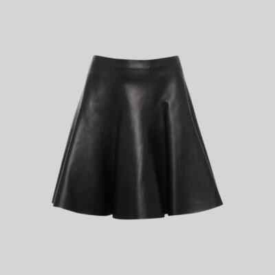 Black Leather Skater Mini Skirt   High Waist Flare A-Line Party Style