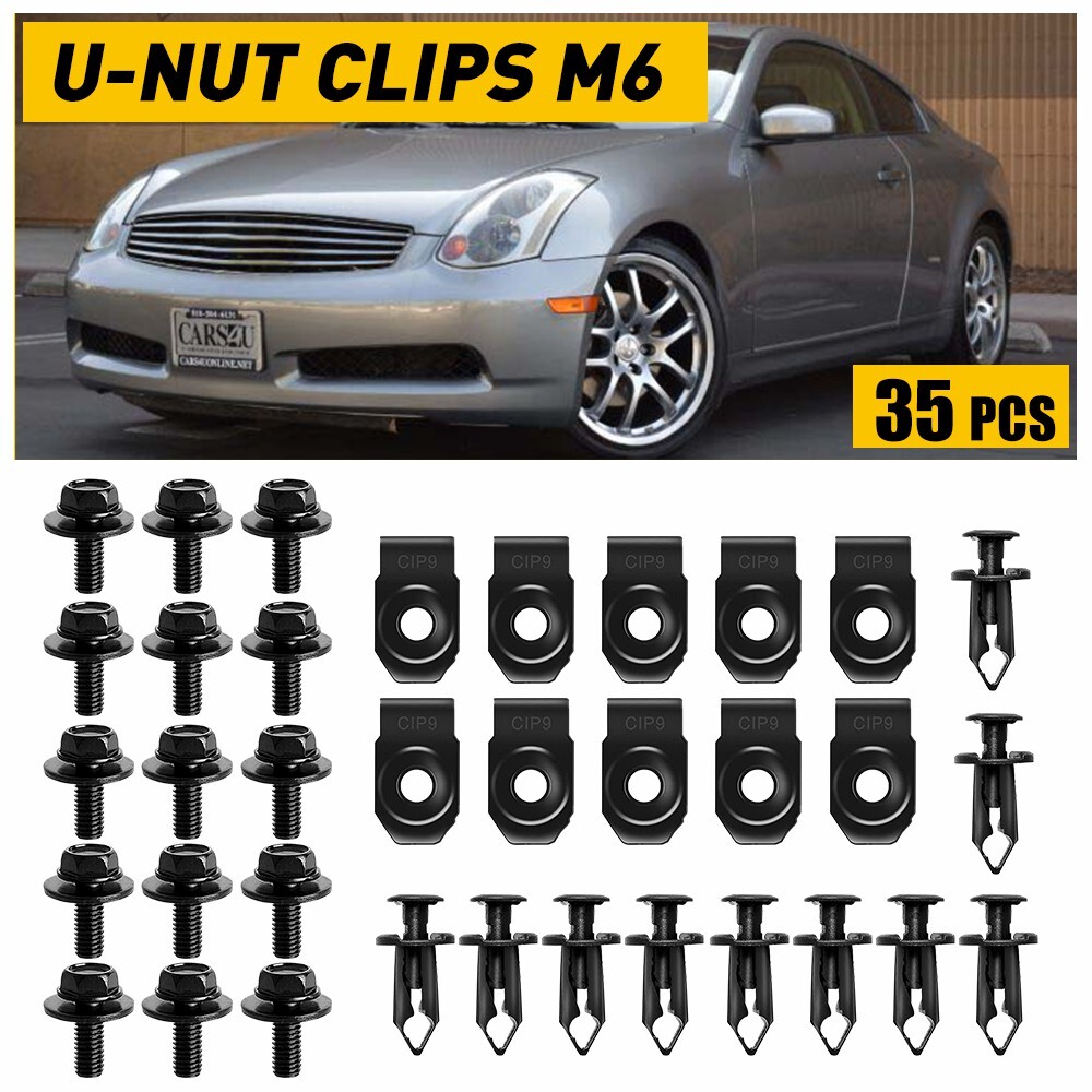 35PCS M6 Body Bolts & U-Nut Clips for Engine Cover Undertray Splash Guard