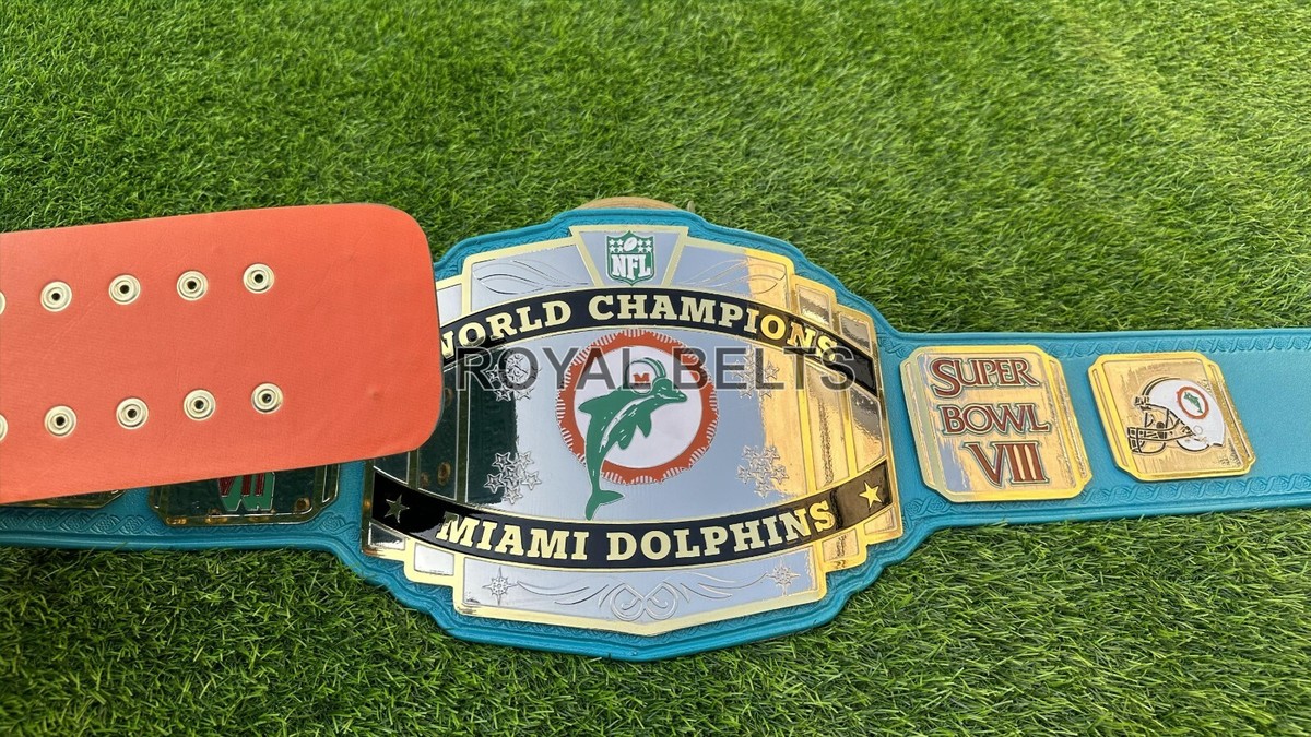 Miami Dolphins Championship NFL Leather Title Belt Adult size 2mm Brass