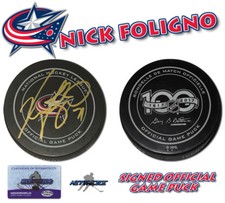 Nick Foligno Signed Game Puck Columbus Blue Jackets 100th Anniversary Puck #71