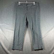 Ann Taylor Womens Pants Blue Diamond Pattern Straight Leg Size 10 Cotton Blend