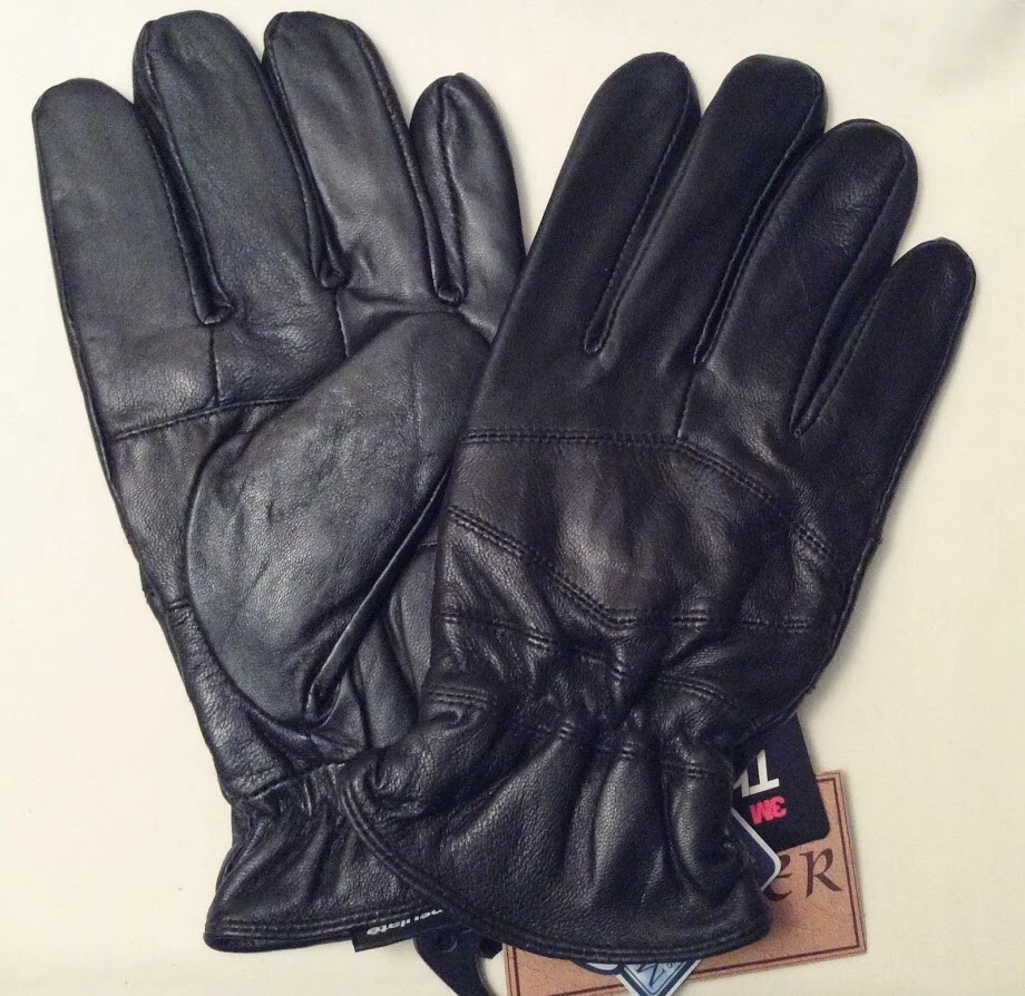 Rugged Wear Men's Cow Grain Leather Dress/Drive Winter Gloves,Thinsulate, Black