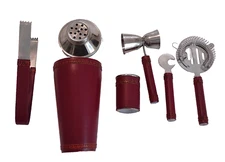 Bar Cocktail set Bartender kit 6 piecse Faux leather maroon color