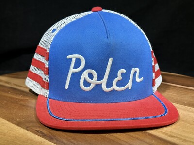 Poler Snapback Hat Logo Blue Red White Sample