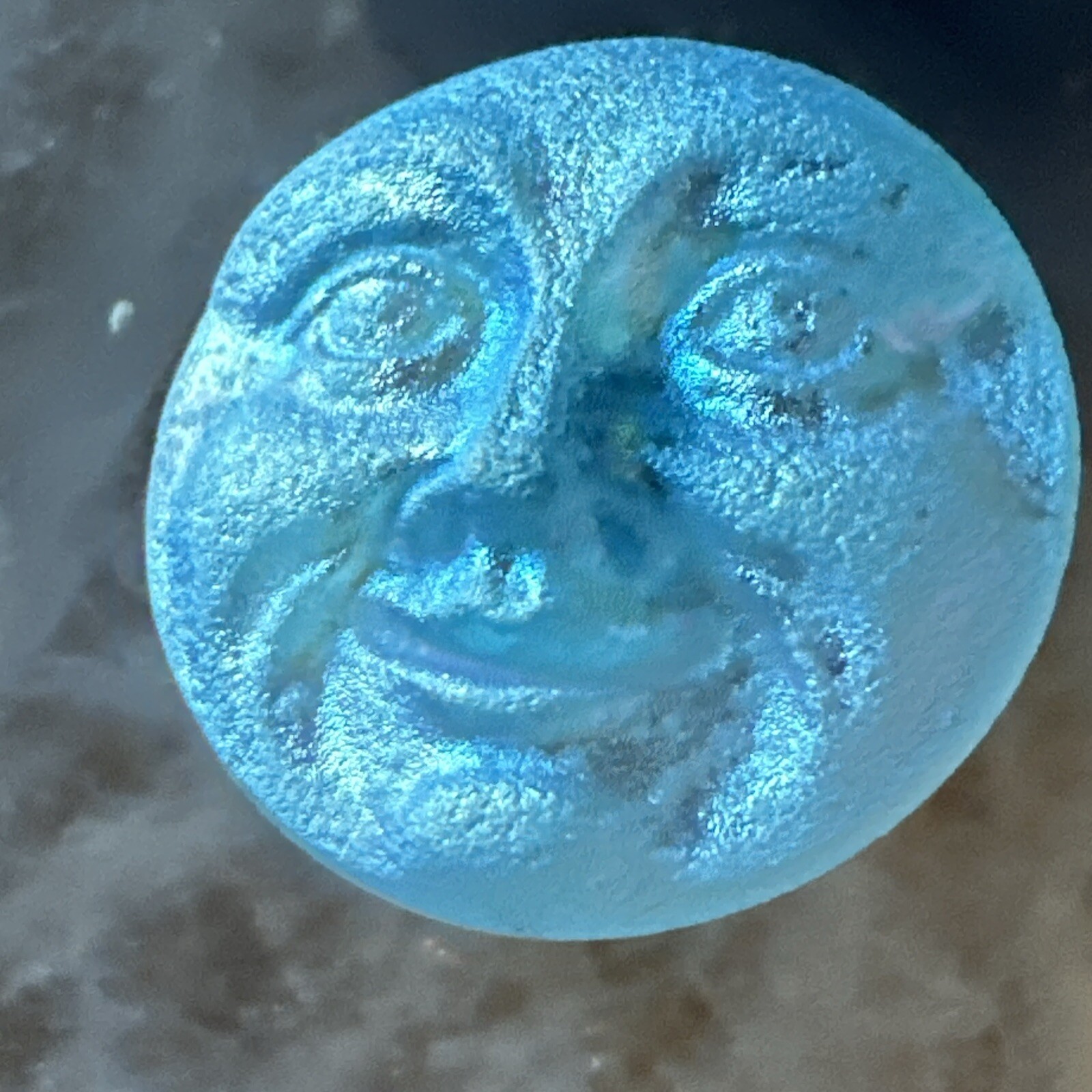 Vintage Czech Moon Face Painted Pressed Blue glass button VGC 16.5mm eBay
