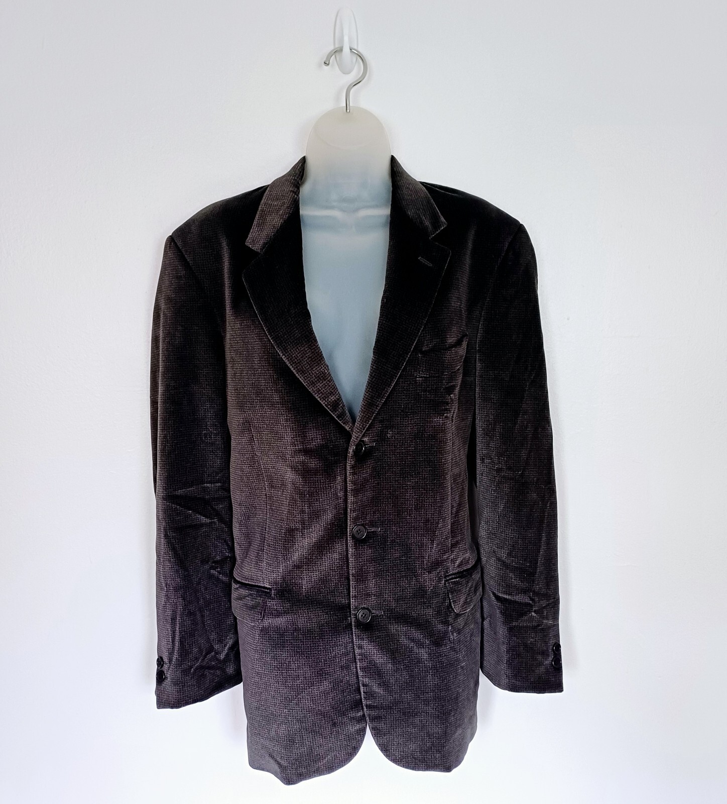 Jaeger Velvet Blazer Size S Houndstooth Velvet Grey Jacket Lined Tailored