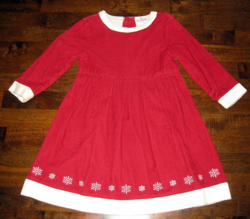 GUC Hanna Andersson Red Corduroy Sherpa Snowflake Dress Euro size 110, US 4-6