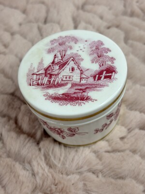 Vintage Spode Round Country Cottage Trinket Box Bone China