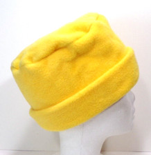 SOLID YELLOW FLEECE ROLLED BRIM WINTER HAT STRETCHY WARM h88cr