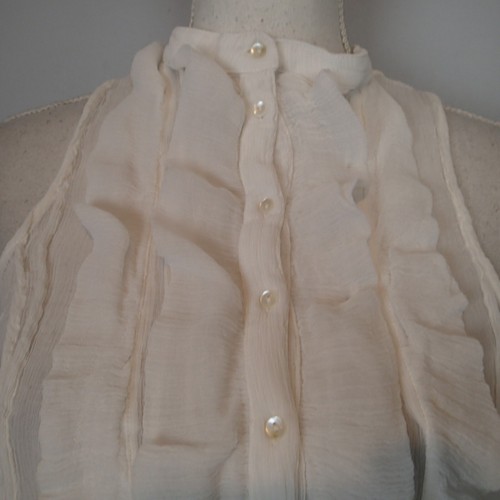 Free People Sheer Ruffle Sleeveless Button Up white Top Sz m blouse shirt - Picture 2 of 11
