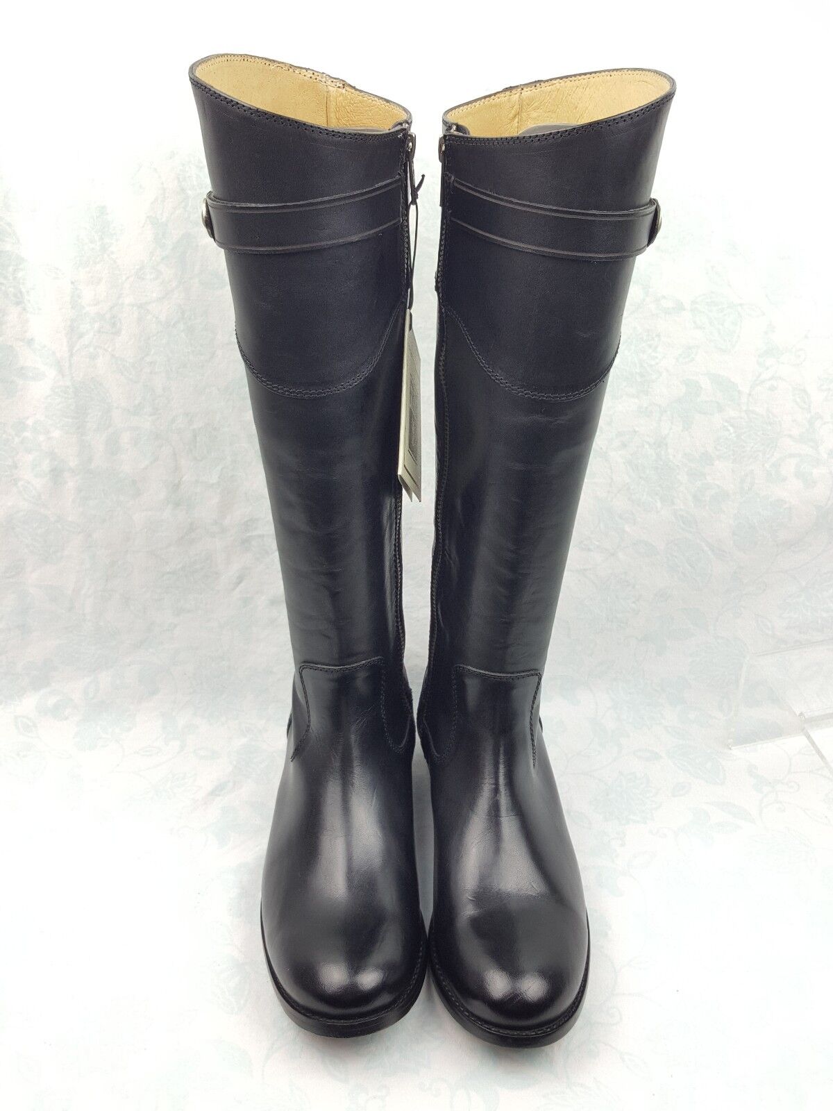 NWOB Frye Molly Button Black Leather Side Zip Tall Riding Boots Women's ...