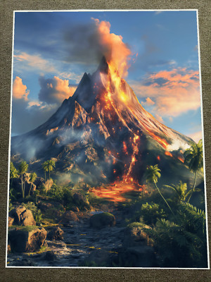 Volcano Eruption in Jungle Poster 18x24in