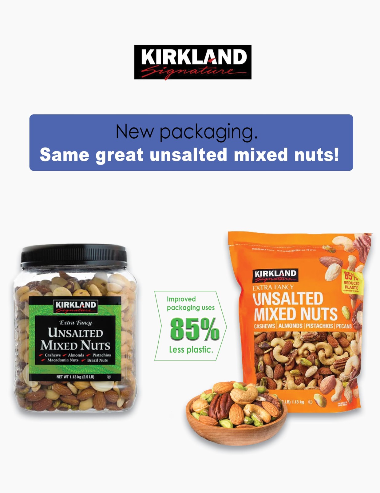 Kirkland Signature QNKDQK Extra Fancy Unsalted Mixed Nuts 2.5 (LB), 2 Pack of 40