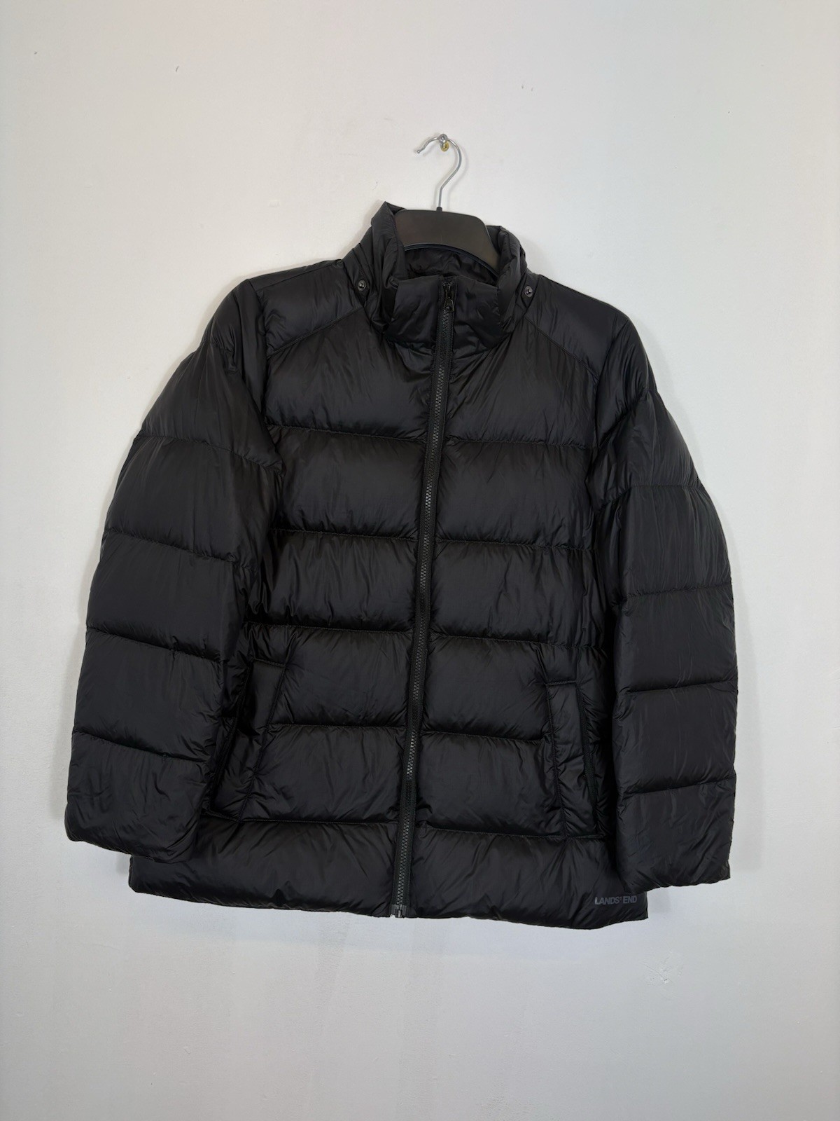 Lands End Jacket Womens Black Puffer Down Full Zip Pockets Winter Coat Size S
