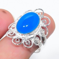 Blue Chalcedony Gemstone Handmade 925 Sterling Silver All Size Ring For Gift