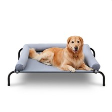Cooling Elevated Dog Bed with Pillows,Portable Washable Raised Dog Cot with Chew