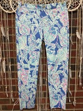 Lilly Pulitzer "BAY BLUE INTO THE DEEP" Kelly Skinny Ankle Pant 4 Textured