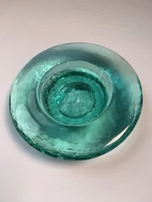 Fire And Light Recycled Glass Green  Teal Wine Caddy Candle Holder Footed 6 3/4"