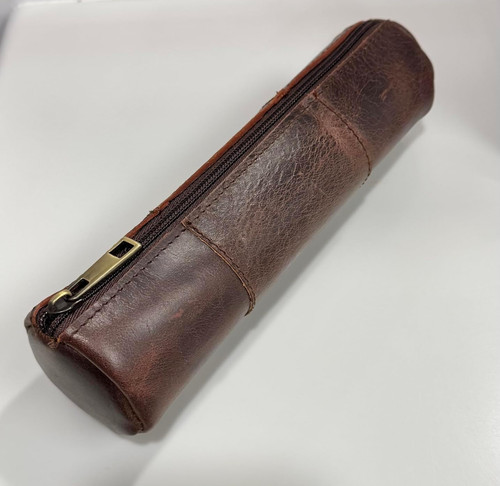 Vintage Leather Pencil Case Pouch, Full Grain Leather Zippered Pen Pouch Station