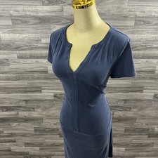 TAHARI Shift Dress Dark Blue MODAL V-Neck Short Sleeve Knee Length Small NWOT