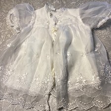 Vintage White Embroidered Organza Baby Doll Dress Lace Christening Gown Made USA