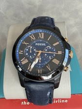 Reloj cronógrafo de cuero de cuarzo grabado Fossil Grant FS5061 para hombre 44 mm