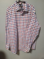 Club Room Regular Fit Cotton Check Button-Up Shirt Purple Blue White Men's 18
