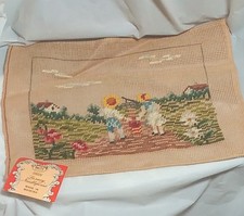 Vintage Dritz Madeira Needlepoint Boy And Girl Flower Field