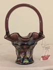 Fenton Glass Artist Signed Hand Painted Carnival Glass Basket