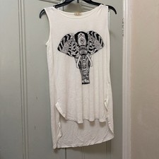 GM Sleeveless Crew Neck Tank Dress White Black Elephant Print Animal Size M