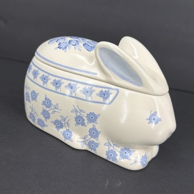 Vintage Crowning Touch Floral Bunny Trinket Box w/ Lid Japan Cottagecore