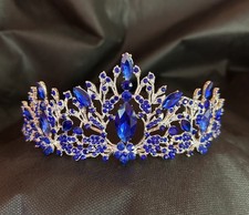 So Beautiful Blue  Silver Crystal Crown Tiara Bridal Wedding Prom Quincea era