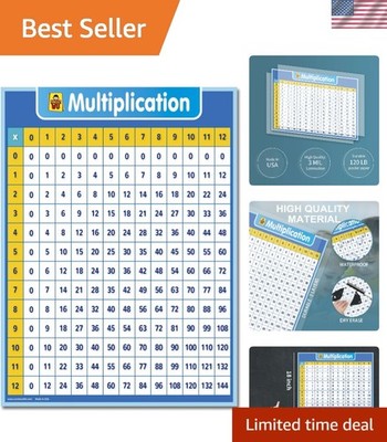 Interactive 18'' x 24'' Colorful Laminated Multiplication Chart for Kids Learning