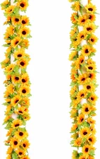 2 Pack Artificial Sunflower Vines Fake Hanging Garland Yellow Sunflower Floral V