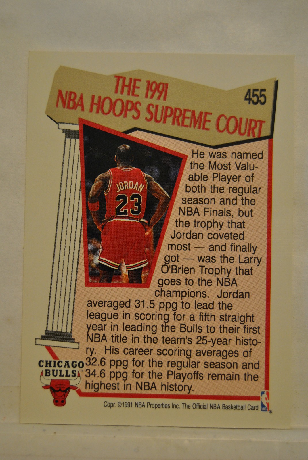 1991-92 NBA Hoops - Supreme Court Michael Jordan #455 view 2