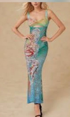 Micas Women's Butterfly Cut Out Maxi Dress NWT Multicolored Sheer Lace Large