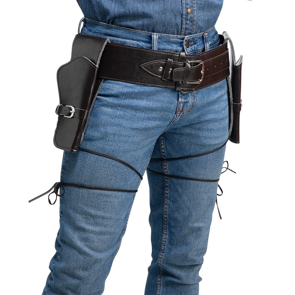 Adult Deluxe Brown DOUBLE Holster Wild West Texan Cowboy Sheriff Fancy Dress