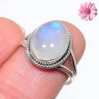 Rainbow Moonstone Gemstone 925 Sterling Silver Handmade Jewelry Ring Gift For