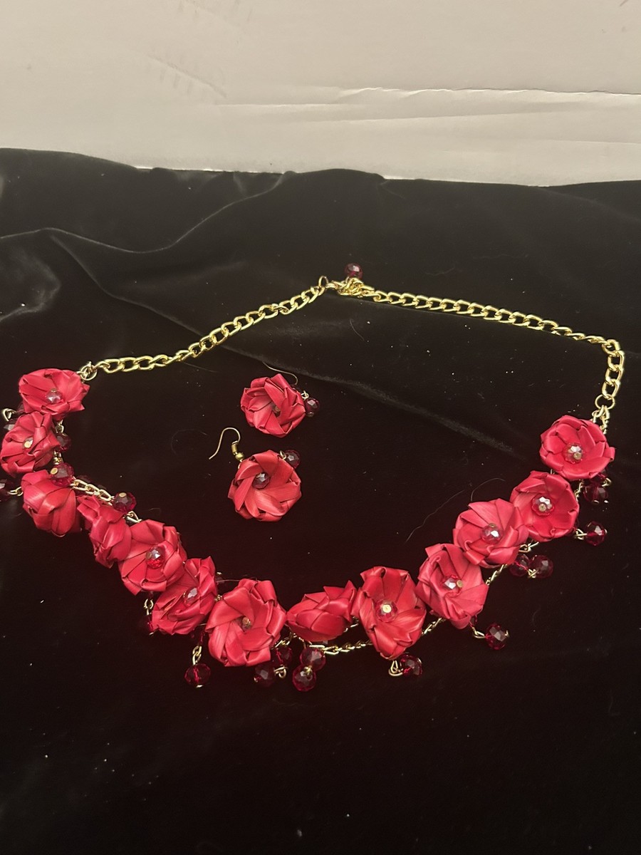 Necklace Earrings Set Handmade From Palm Tree Leaves By Mexican