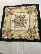 Vintage Berkshire Scarf Black Gold Roses Floral Print 100 Polyester