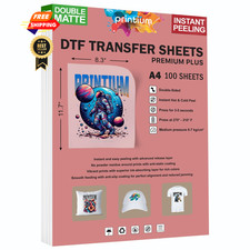 Printium DTF Transfer Film Sheets A4 Premium 100 Sheets, Semi-Transparent