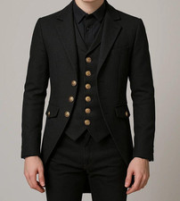 Customised Victorian Tailcoat Black Buttoned Formal Suit Gothic Couture Evening