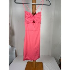 Coral Pink Twist Front Lace Up Back Bodycon Mini Dress Size 6