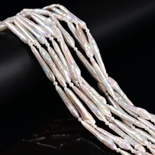 Natural White Fresh Water Pearl Long Stick Shape Beads Size 5x35mm 15.5'' Strand