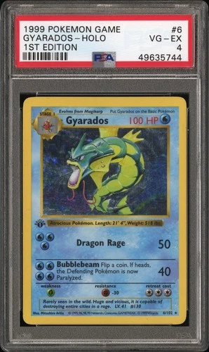 PSA 4 1st Edition Gyarados 6/102 Base Set Shadowless 1999 Holo Rare Pokémon Card