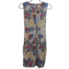 Apricot Floral Sleeveless Waist Tie Gathered Dress Dinner Party Size XS