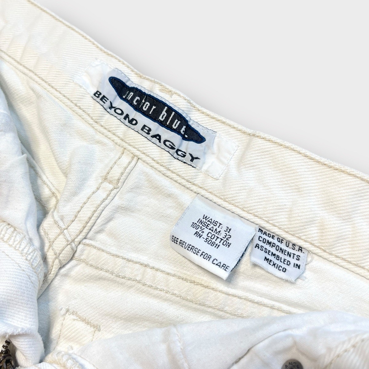 Vtg 90s Anchor Blue Beyond Baggy White Jeans, Baggy Skate Grunge