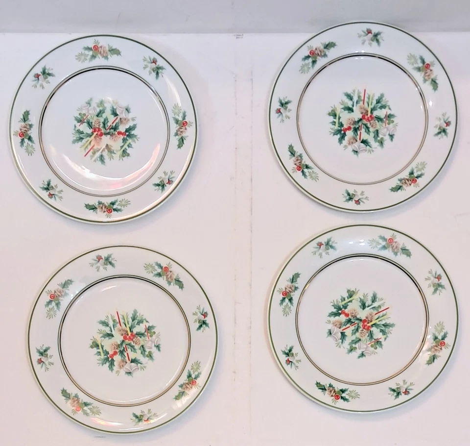 Noritake Japan Dinner Plates 10.4" Holly Christmas Pattern 2228 Lot Of 4 - image 2 of 4