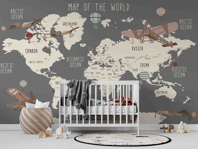 3D Vintage Airplane World Map Wall Murals Wallpaper Murals Wall Sticker