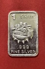 Fine Silver Art Bar, US Marine Devil Dog Image! 1 Gram .999 Pure Silver!